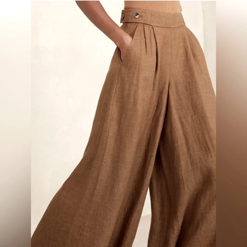 Banana Republic Lina Wide-Leg Linen Blend Pants in Camel, sz. 6L